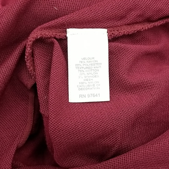 J. Jill Large Maroon Red Velvet Lace Sheer Patchwork Button Down Long Sleeve Top - Picture 11 of 12